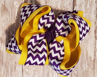 Purple and Gold Hair Bow~LSU Hair Bow~ Purple and Gold Bow~LSU~ Girls Hair Bow~Southern Hair Bow~Boutique Style Hair Bow~ExLarge Hair Bows