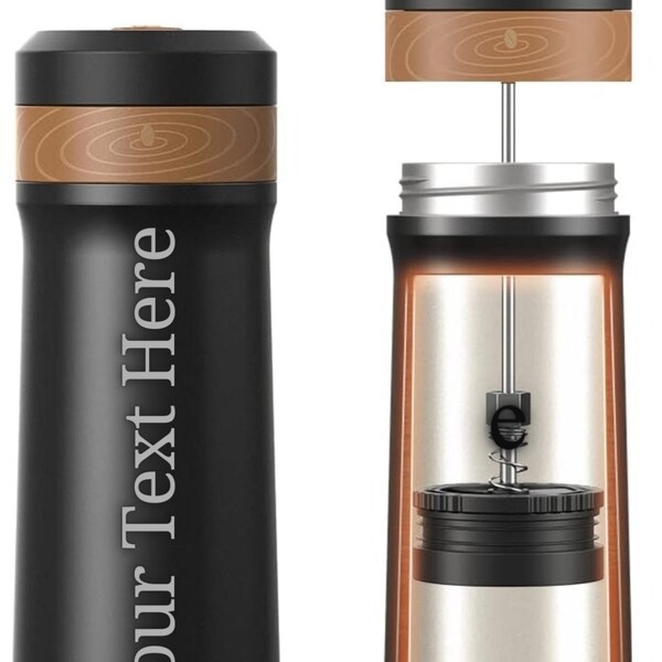 Personalised Portable French Press Travel  Stainless Steel Double Walled Cafetiere 2 in 1 Great Gift for Coffee Lovers