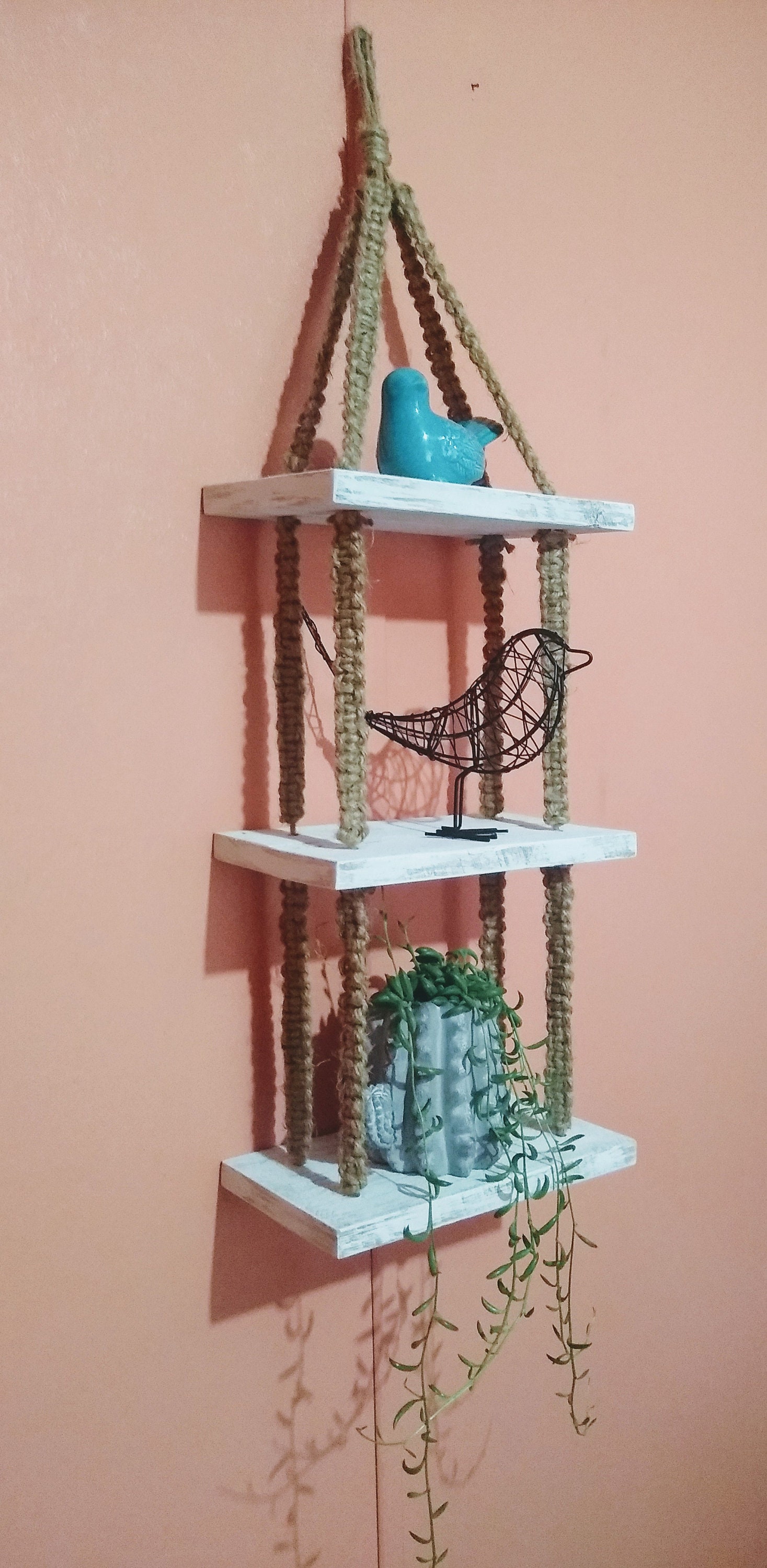 Weathered wood small hanging shelf Etsy