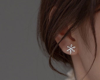 Christmas Snowflakes Baguette Gemstone Silver Earrings | Star Zircon Genuine 925 Silver Hypoallergenic Earrings | Her Xmas Christmas Gift