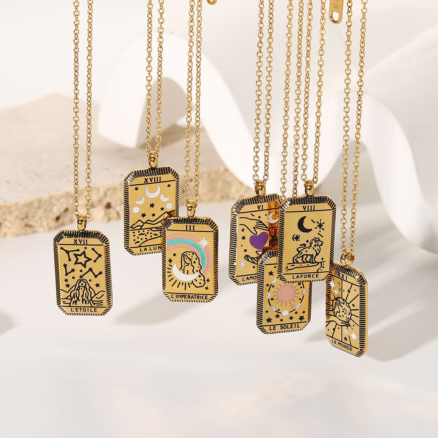 Handmade Gold Tarot Necklace | 18K Gold Tarot Necklace |  Zodiac Neck…
