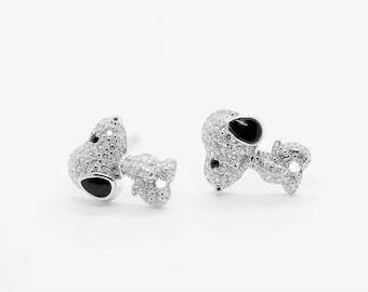 délicates boucles d'oreilles en argent 925 chien | Boucles d'oreilles en argent fin, collection spéciale | Boucles d'oreilles en argent chiot mignon | Boucles d'oreilles en argent en forme de personnage