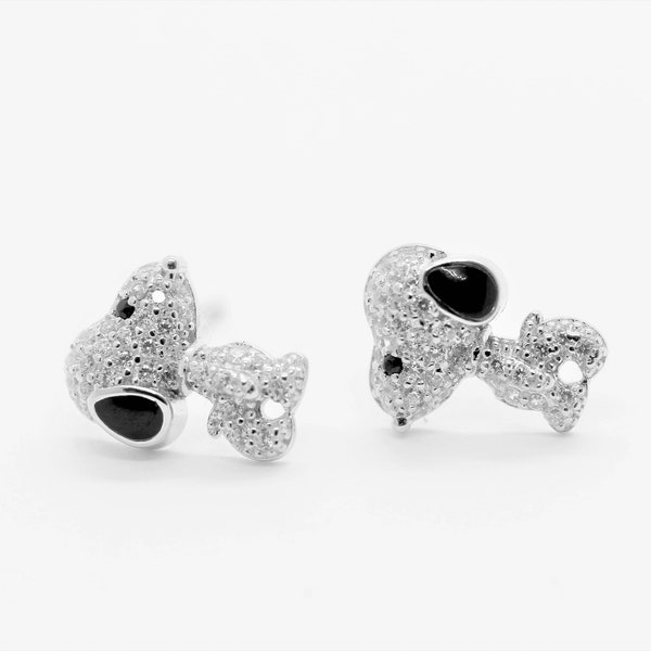 Delicate 925 Silver Earrings Dog | Special Collection Fine Silver Stud Earrings | Cute Puppy Silver Earrings | Character Silver Earrings