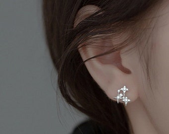 Trois boucles d’oreilles étincelantes en argent véritable Northern Star | Boucles d’oreilles étincelantes en zircon North Star Stud 925 sterling silver