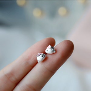 Easter Bunny Rabbit Real Silver Earrings | 925 Solid Silver Ear Stacks | Hypoallergenic Non Tarnish Cute Earrings | Celebration Gift