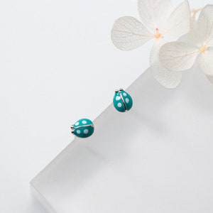 Ladybug Silver Earrings | Ladybird Dainty Cute Green Blue Earrings | Novelty Bugs Silver Earrings | Perfect Gift for Girls, Teens