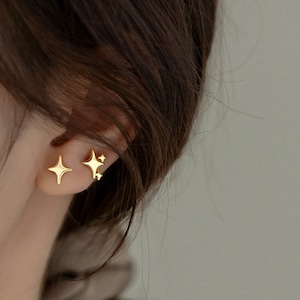 14K Gold Plated Sterling Silver Dainty Four Pointed Star Stud Earrings –  Sterling Forever