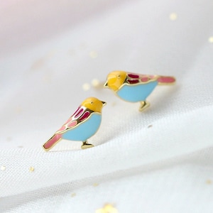 Super Cute Robin Bird Genuine Silver Earrings | Dainty Tiny Small Cute Gold Plated in Silver Earrings | Teen Girl Gift Ideas