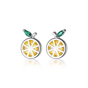 Lemon Silver Earrings | Yellow Fruit Earrings | Summer Theme Earrings | Birthday Silver Earrings | Girls, Teens, Ladies Perfect Gift