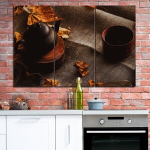 Teiera Tazza Autunno natura morta Multi-Рanel Stampe su tela Extra LargeWall Art Gift Poster Wall Decor.