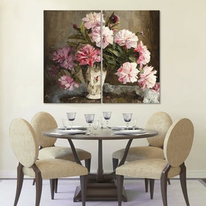 Pintar flores Peonías en un jarrón rosa Bodegón Lienzo Impresiones Extra Grande Arte de regalo Póster de regalo Decoración de pared