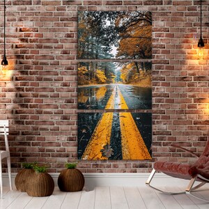 Autunno Forest Road Foglie gialle Pozzanghere Multi Pannello Canvas Stampe Extra Large Wall Art Regalo Regalo Poster Stanza Decorazione da parete Arte