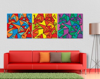 Abstract Tricolor Zigzag Canvas Print: Multi Panel Wall Art
