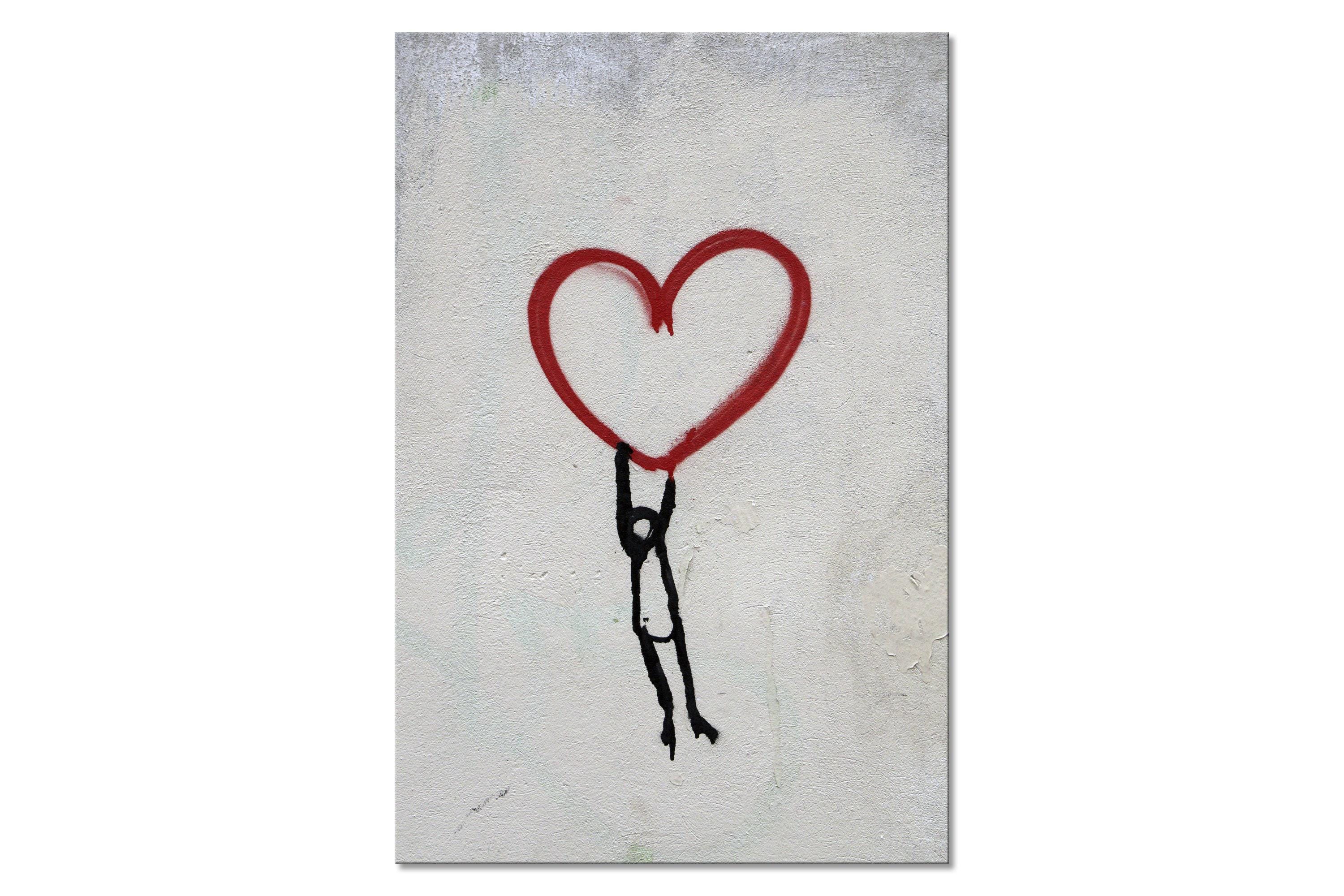 Wall Art Banksy Style Man Flying Heart Multi Panel Canvas - Etsy
