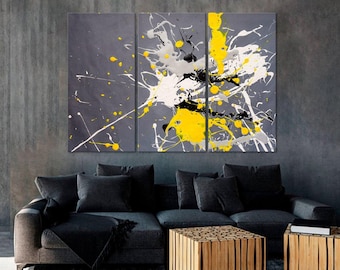 Abstract Spots Multi Panel Canvas Print: Gray, Black, Yellow Wall Art