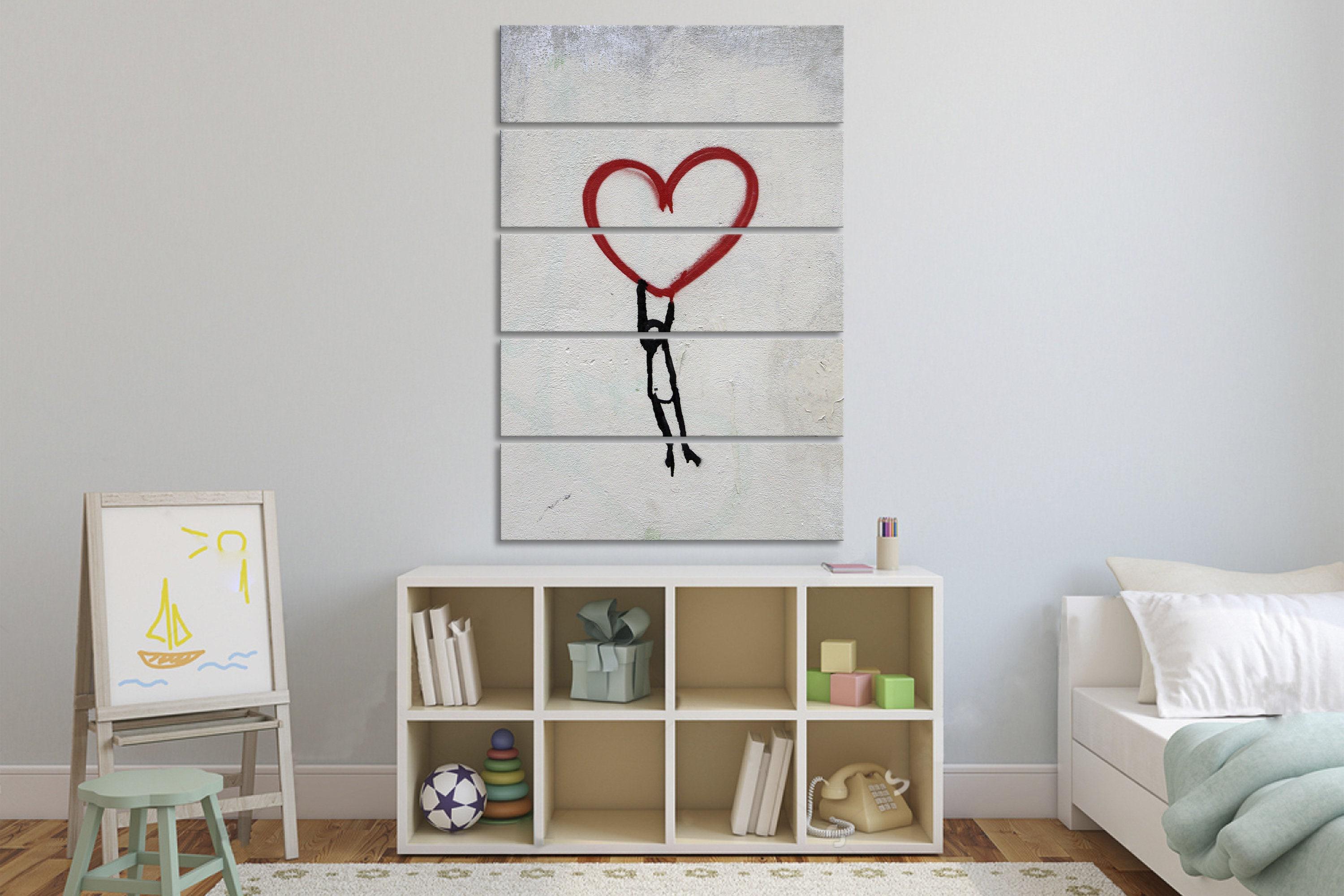 Wall Art Banksy Style Man Flying Heart Multi Panel Canvas - Etsy