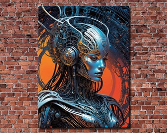 Futuristic Cyberpunk Girl Abstract Canvas Print | Unique Modular Wall Art Decor