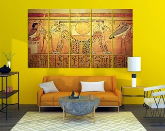Ancient Mystique: Hieroglyphs and Deities - Canvas Wall Art