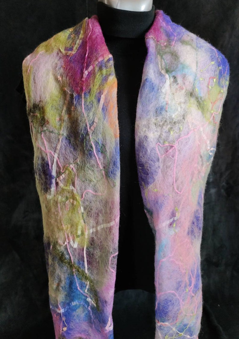 Handmade Scarf Wool shops Felt Scarf silk scarf for winter Nuno felted shawl Felted wool Merino Wool silk scarf