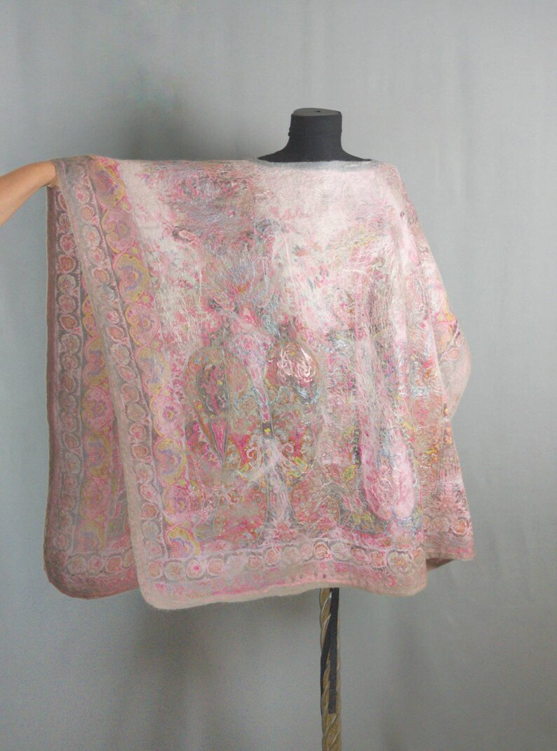 Spring Poncho Women poncho Handmade Felted poncho wool shawl felt poncho silk poncho boho style pocho fashion poncho women coat