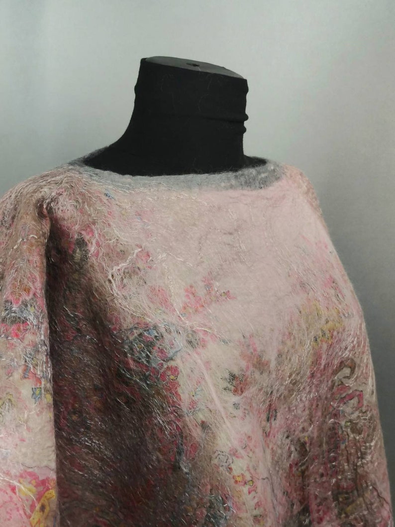 Spring Poncho Women poncho Handmade Felted poncho wool shawl felt poncho silk poncho boho style pocho fashion poncho women coat