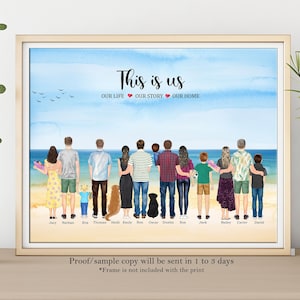 Christmas Family Print, Personalized Family Portrait with Kids and Pet, Family gift for Christmas Family Gift, Family Portrait with Parents
