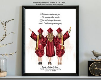 BEST FRIENDS GRADUATION Print-Personalized Graduation Gift For Friends-Custom Graduation Friends Portrait-University Graduation-Grad Gift