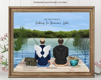 FATHER'S DAY GIFT for Dad-Personalized Fishing Portrait-Fishing Memorial Portrait-Fishing with Friend-Friend Memorial Fishing Portrait Gift