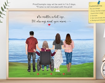 PERSONALISED MOTHER’S DAY gift- Wheelchair Mum print- Mother and daughter print- Wheelchair option custom print gift- Sister on Wheelchair