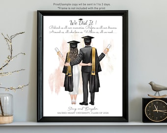 GRADUATION COUPLE PRINT-Boyfriend Graduation Gifts from Girlfriend-Custom Couple Graduation Portrait-Graduate Print for Him-Gift for Husband