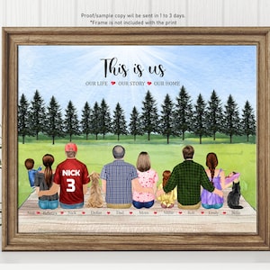 Personalized Family Print, Home Gift, Family Prints, Personalized Family gift,Personalized gift,Wall art, Dog Lover Family Portrait with Pet