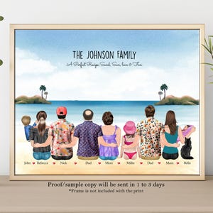 CUSTOM FAMILY PORTRAIT on Beach with Pets-Beach Vacation Memories-Personalized Christmas Gift For Family-Christmas Gift For Mom and Dad