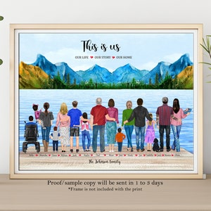 LARGE FAMILY PRINT-Personalized Family Portrait with Pet-Family Wall Art-House warming Gift-Mothers Day Gift-Gift for Parents-Family Drawing