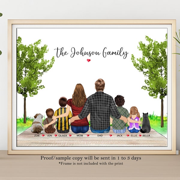 Personalised Family Print, Sitting Family from backside, Home Gift, Family Prints, Personalized family gift, personalised gift, wall art