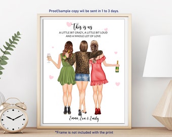 FRIENDSHIP PRINT-Best Friend Gift-sister gift- Gift For Her-Personalized Friend Gift-Customizable Portrait Print- Bestie Gift idea-Xmas gift