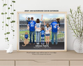 AMERICAN FOOTBALL Family Portrait-Personalized NFL Family Print-Detroit Lions Stadium-Detroit Lions Fan Gift-Football Daddy’s dream team