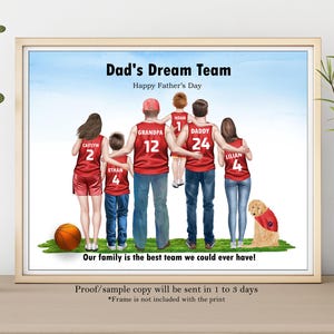 Personalised BASKETBALL FAMILY PORTRAIT with Pet-Custom Father's Day Gift-Gift for Basketball lover-Dad Birthday Gift-Basketball Team Print