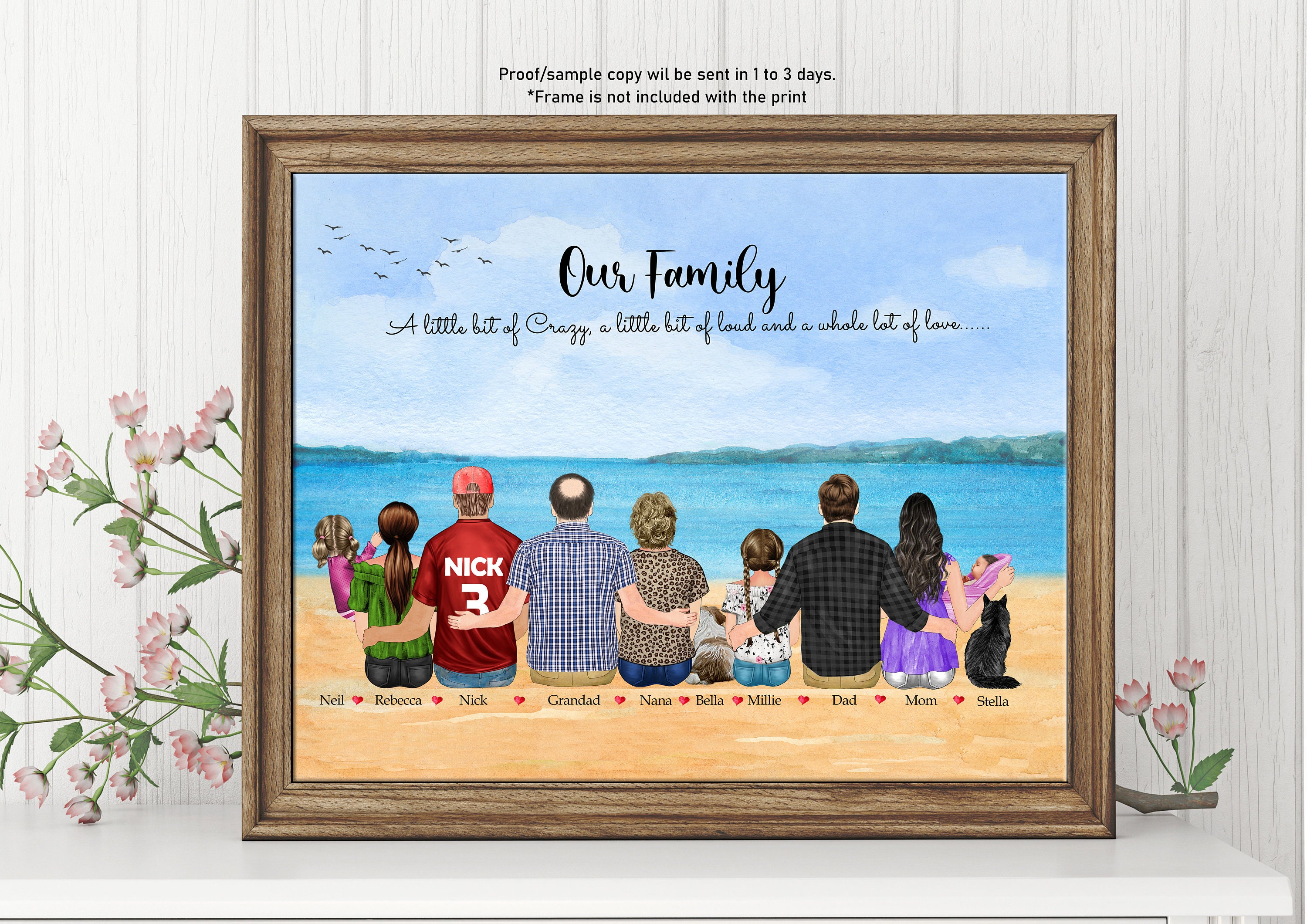 CUSTOM Family BEACH PRINT-Family Portrait print-Custom beach print-Christmas Gift For Parents-Housewarming Gift-New Home Present-Pet Family