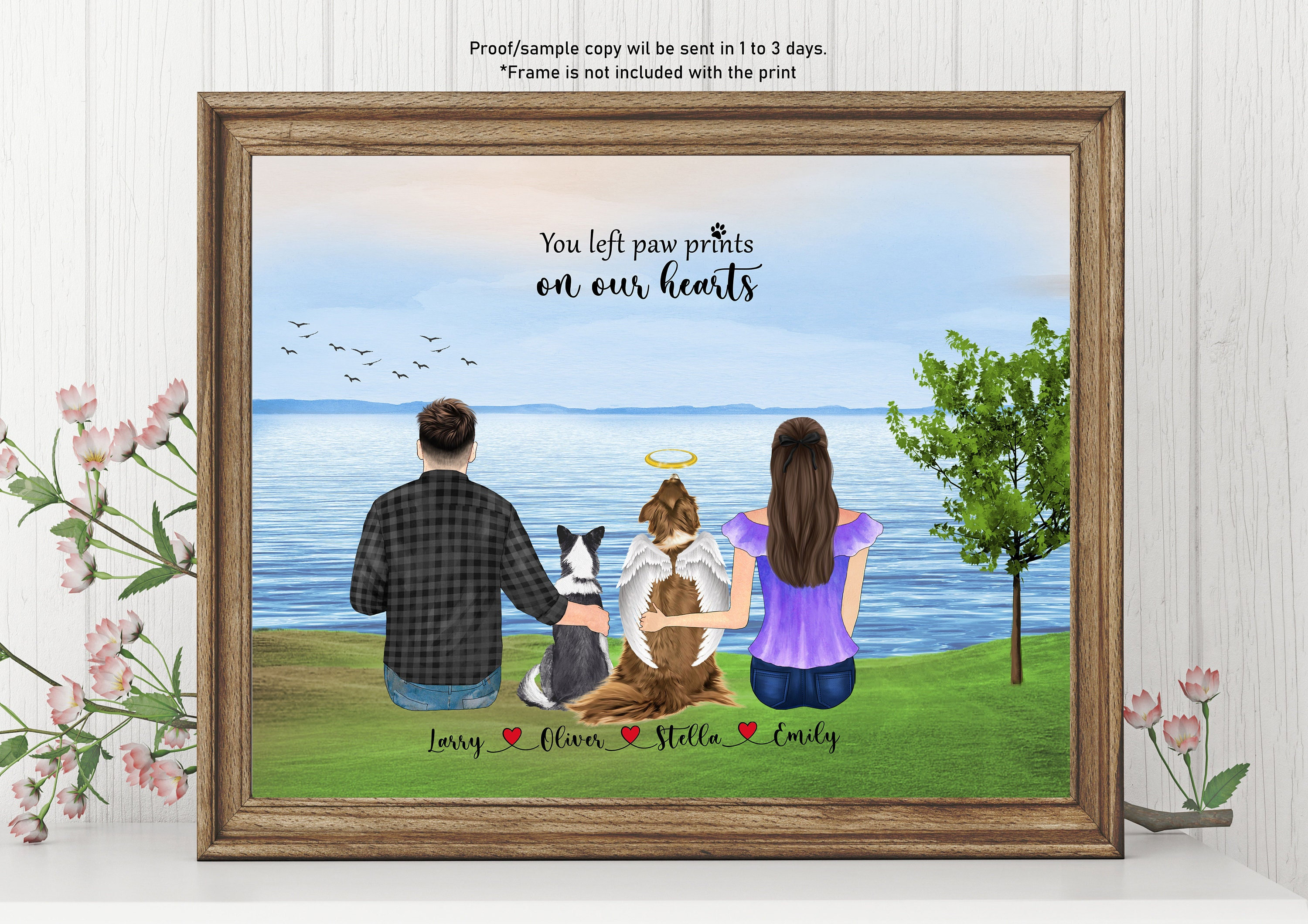 DOG MEMORIAL PORTRAIT Custom Dog Memorial Gift Personalized Family Dog Memorial Frame Loss of Dog Lover Gift Custom Family Dog Portrait