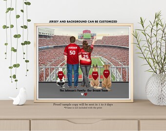 VALENTINES GIFT for Football Boyfriend-Personalized Football Couple Print-Gift For OHIO Fan Husband-Football Couple Portrait-Gift For Him