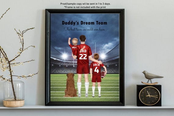 Personalized Football Father's Day Poster, Custom American Football Print, Dad Print, Dad and Kids Football Team Gift, Football Gift to Dad