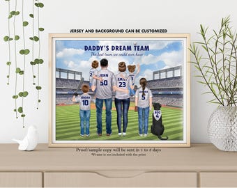 PERSONALISED BASEBALL FAMILY Gift-Father's Day Gift-Gift For Dad-Custom Baseball Team Portrait-Daddy's Dream Team-Softball Family-Dad Gift