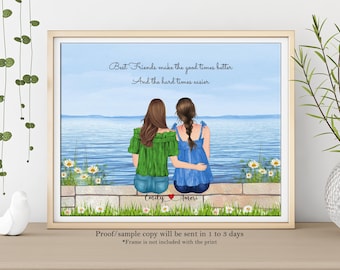 BEST FRIEND Personalized print-Custom friend prints-Best friends gift picture-BFF custom gift-Custom Best Friend Portrait-Gift for Roommate