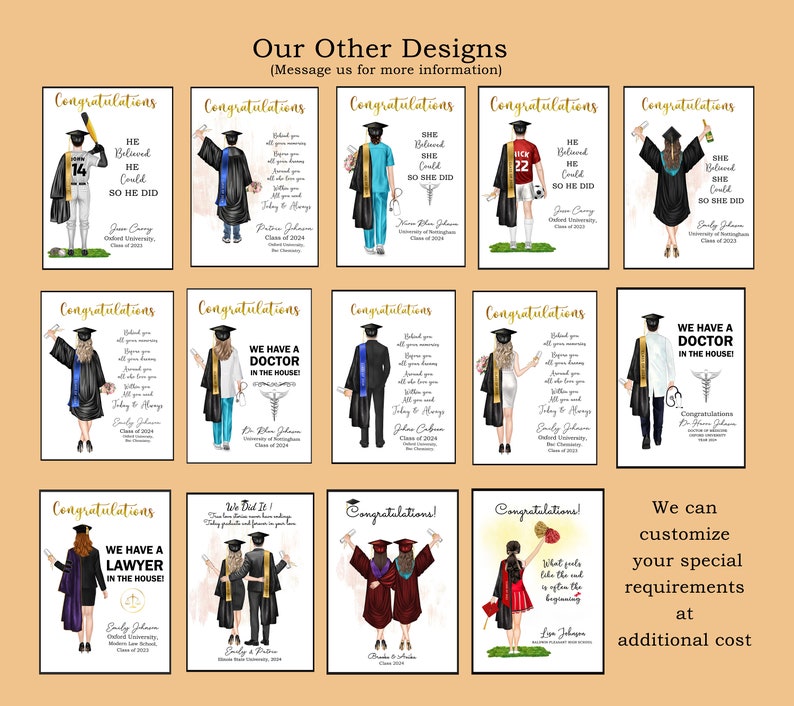 CUSTOM GRADUATION Portrait-university High School College Present for ...