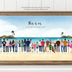 PERSONALISED FAMILY PORTRAIT-Large Family Print-Family Wall Art-Family Illustration-Christmas Gift for Mom-Large Family Drawing With Pets