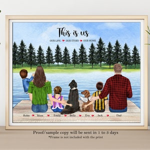 PERSONALISED FAMILY PORTRAIT-Large Family Print-Family Wall Art-Family Illustration-Christmas Gift for Mom-Large Family Drawing With Pets