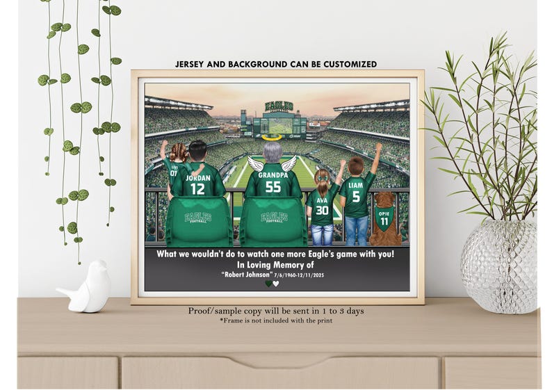 Eagle Theme Wall Art-Philadelphia Eagles Fan Gift-Eagles Stadium Print-Custom Eagles Family-Philadelphia Eagles Jersey-Eagle's Memorial Gift image 1