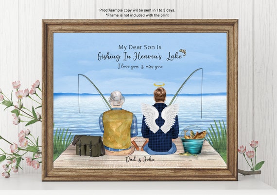 Loss of SON MEMORIAL GIFT, Sympathy Gift for Dads Passing Son, Custom Son  Remembrance, Son in Heaven Memorial Print, Father and Son Fishing 