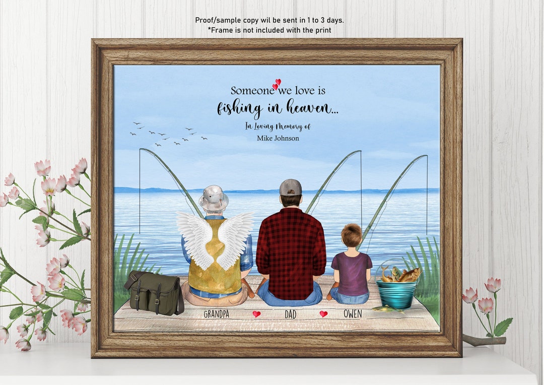 GRANDFATHER IN HEAVEN Memorial Frame Fishing Wall Art Personalized