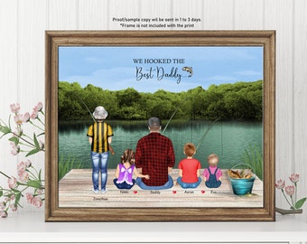 Personalised FATHER'S DAY GIFT for Dad-Dad Fishing with kids-Gift for Fishing lover-Custom Family Fishing Wall Art-Gift For Husband-Best Dad